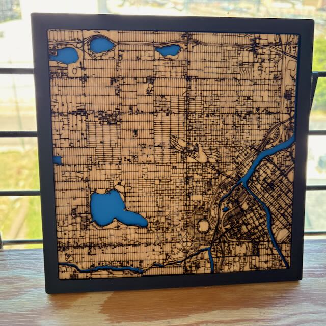 Laser-cut wooden map